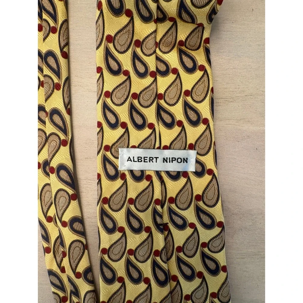 ALBERT NIPON Silk Neck Tie Yellow Red  Foulard Made in U.S.A